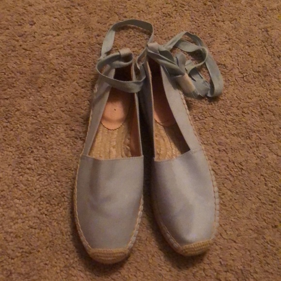 New J Crew Canvas Espadrille Flats Blue 9.5 - Picture 2 of 6